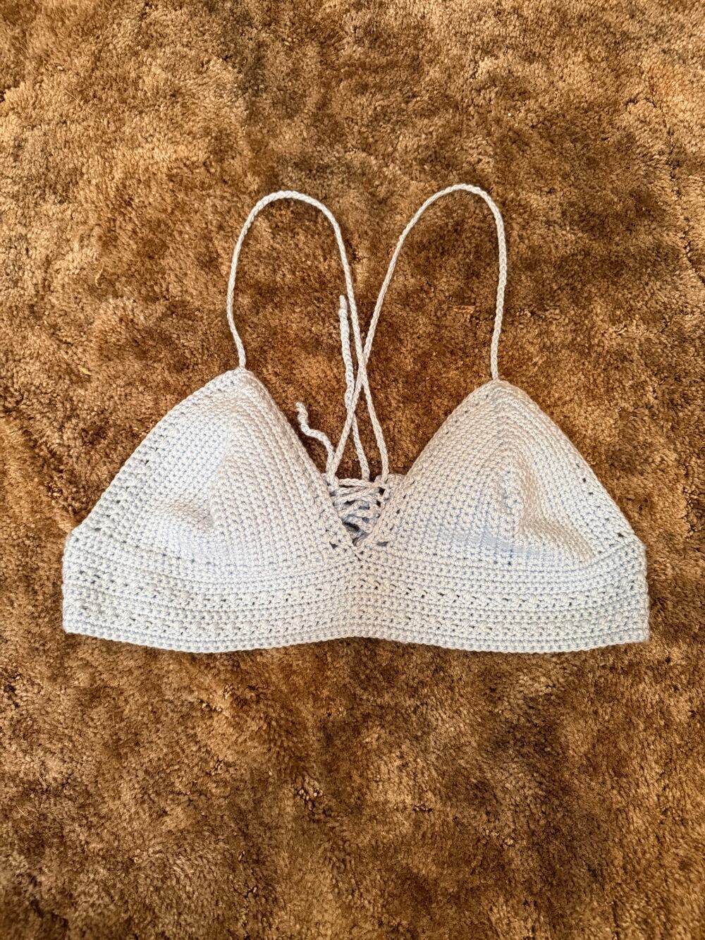 Handmade Baby Blue Crochet Bralette Cross Back & Fully Adjustable Boho Festival